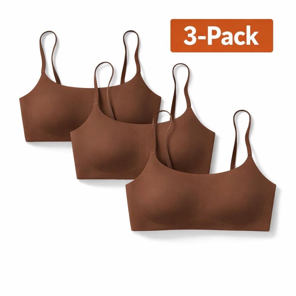 True & Co Scoop Neck Wireless Bra Adjustable Straps Brown XL 3-Pack NWT